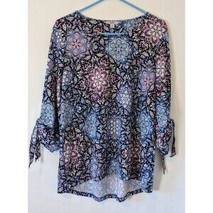 Croft & Barrow Women's Top Blouse Blue Floral 3/4 Sleeve Size Med